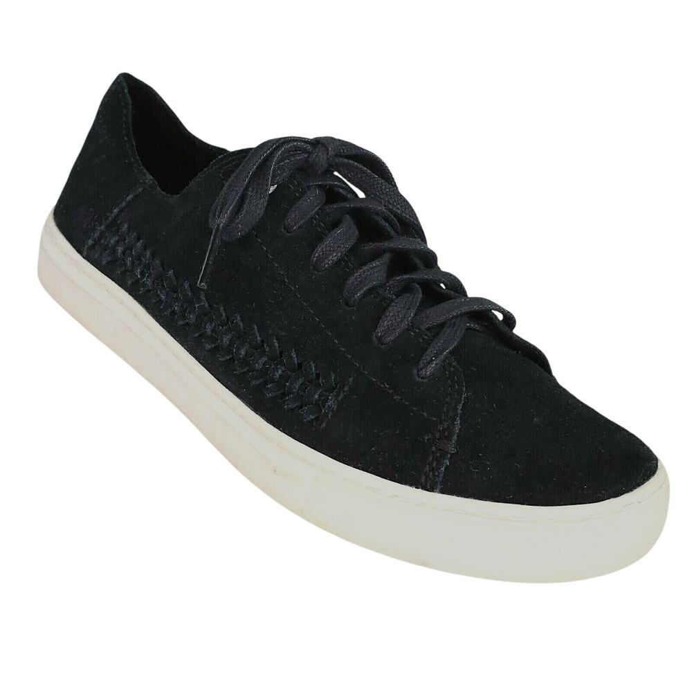 Toms Sneakers Womens 7 Black Suede Shoes Lace ups Braided Casual Rubber Sole